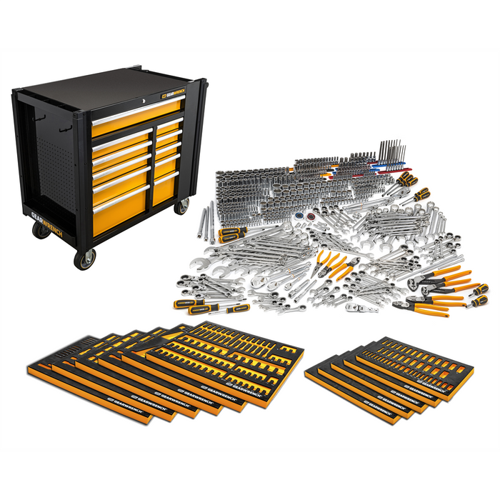 GearWrench 614-Piece MEGAMOD Master Mechanics Hand Tool Set with Mobile Work Station & Foam Tray Storage KDTMEGAMODMRO