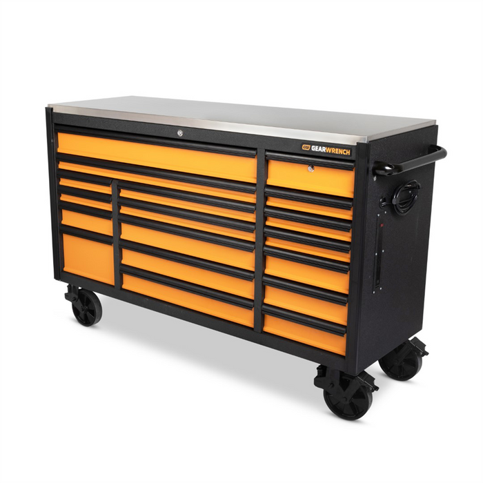 GearWrench 72'' 18 Drawer Rolling Tool Cabinet with Stainless Steel Worktop with Black Drawer Pull KDT83248