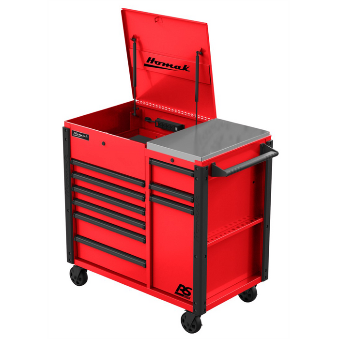 Homak Manufacturing 44" RSPRO 9-Drawer Power Service Cart -RED HOMRD06044090