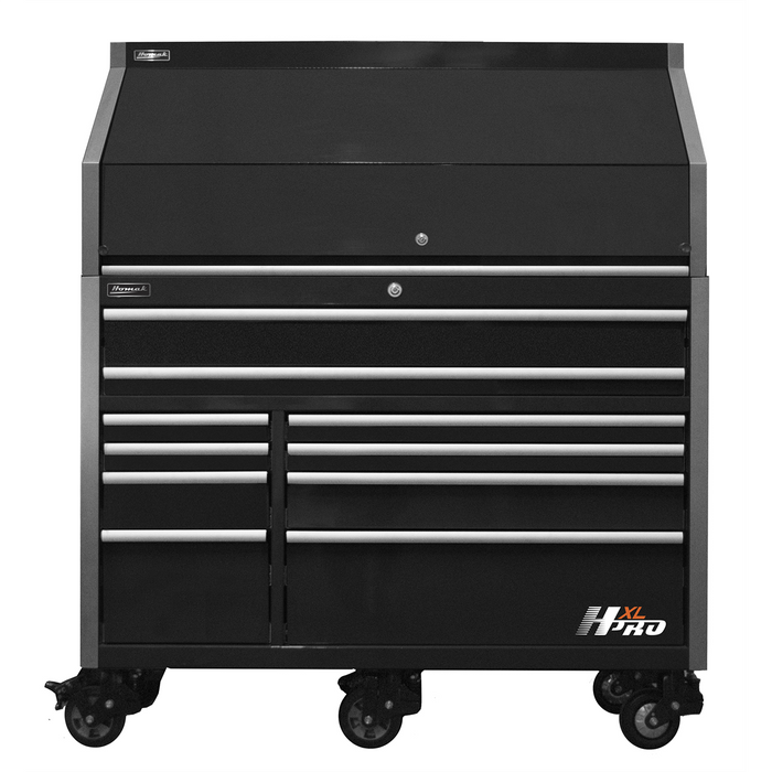 Homak Manufacturing HXL Pro Series 30" Deep 18-Drawer Roller Cabinet and Top Hutch Combo - Black HOMHX07060101