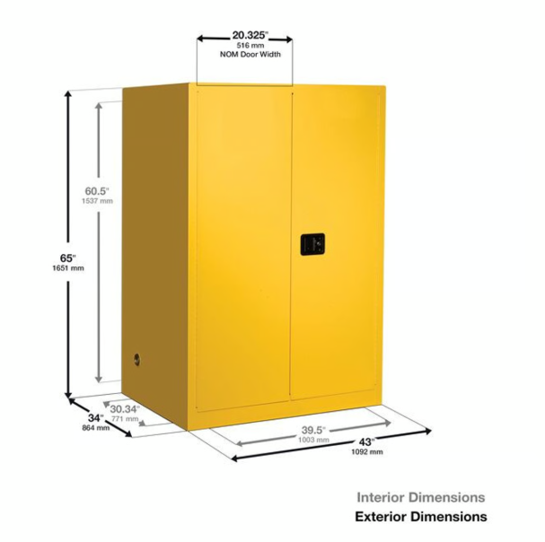Justrite Mfg. Co. Cabinet Flammable Safety 90 Gallon Self Close Yellow JUS899020