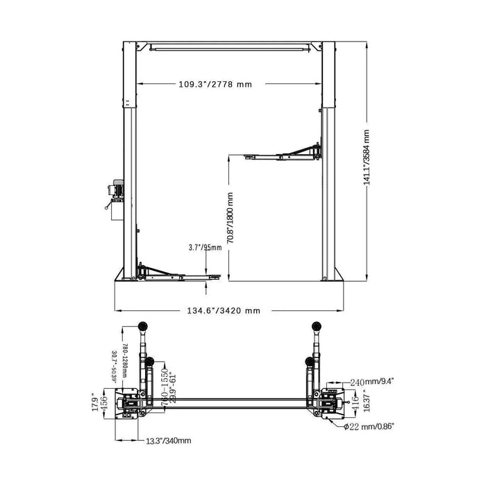 Vehicle Lift | Two Post | 11,000 lbs | Katool AS110D