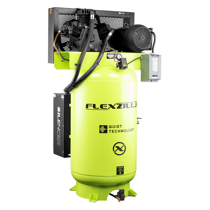 Legacy Manufacturing Flexzilla 7.5 HP Air Compressor with Silencer, 80 Gallon, 230V, 1-Phase, 2-Stage Vertical – LEGFS07V080Y1