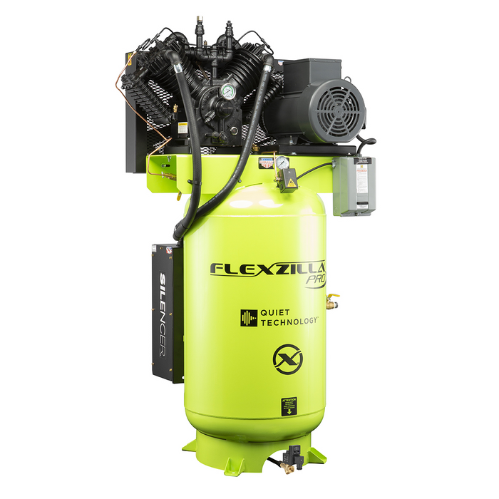 Legacy Manufacturing Flexzilla Pro 10 HP Air Compressor with Silencer, 80 Gallon, 230V, 3-Phase, 2-Stage Vertical – LEGFXS10V080V3-230