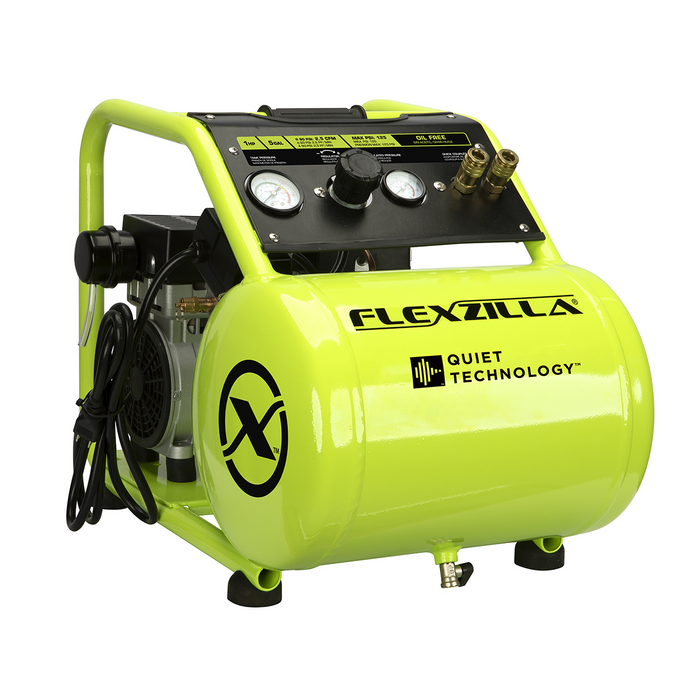 Legacy Manufacturing Flexzilla Portable Air Compressor 1 HP 5 Gallon Oil-Free Quiet Technology Industrial Grade Pump LEGCF10050F