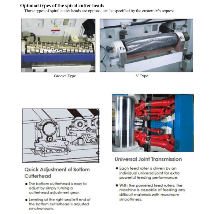 Universal Joint Roller Feed | 52" | Two Side Planer with Spiral Cutter | Lobo Castaly PL-52-SH