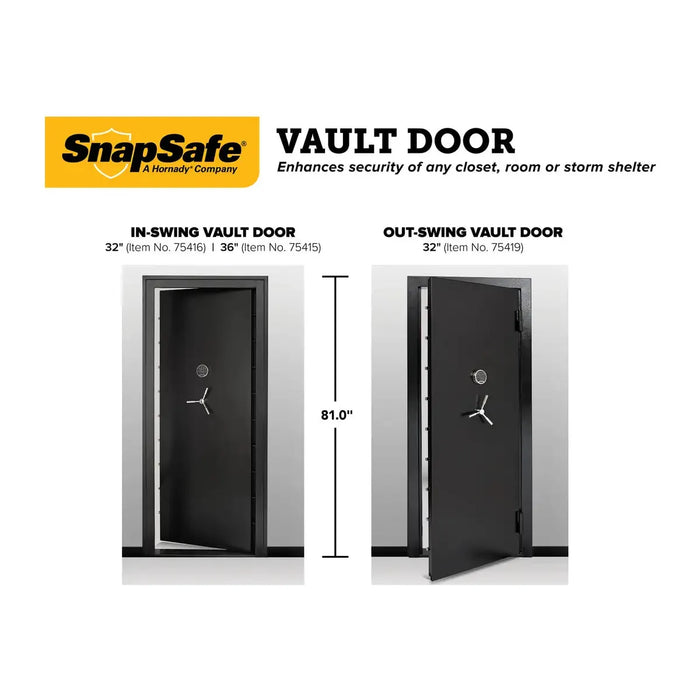 Vault Door | 32'' In-Swing | Black | 12 Gauge Steel | Access Code/Key Entry | SnapSafe 75416