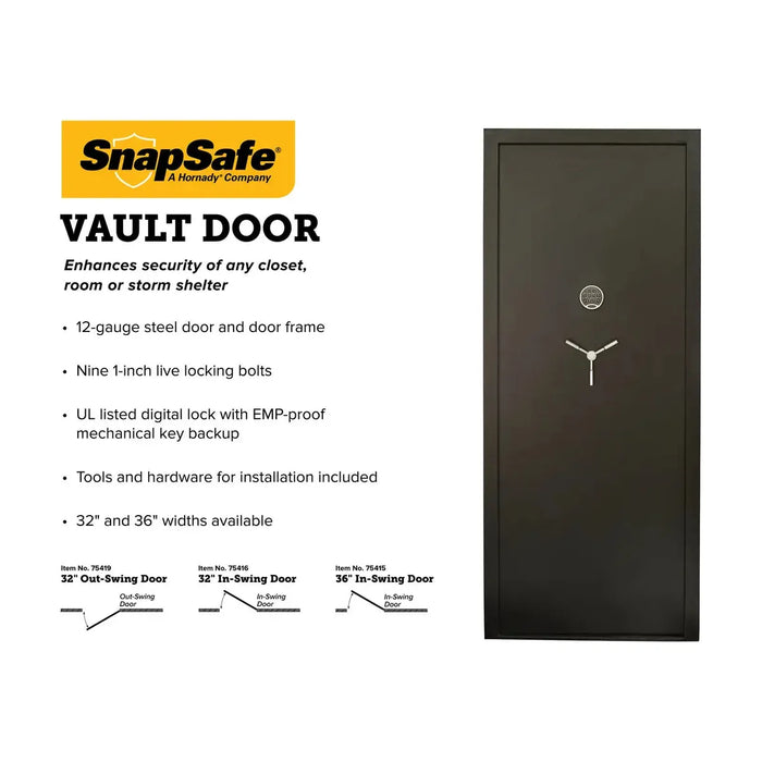 Vault Door | 32'' In-Swing | Black | 12 Gauge Steel | Access Code/Key Entry | SnapSafe 75416