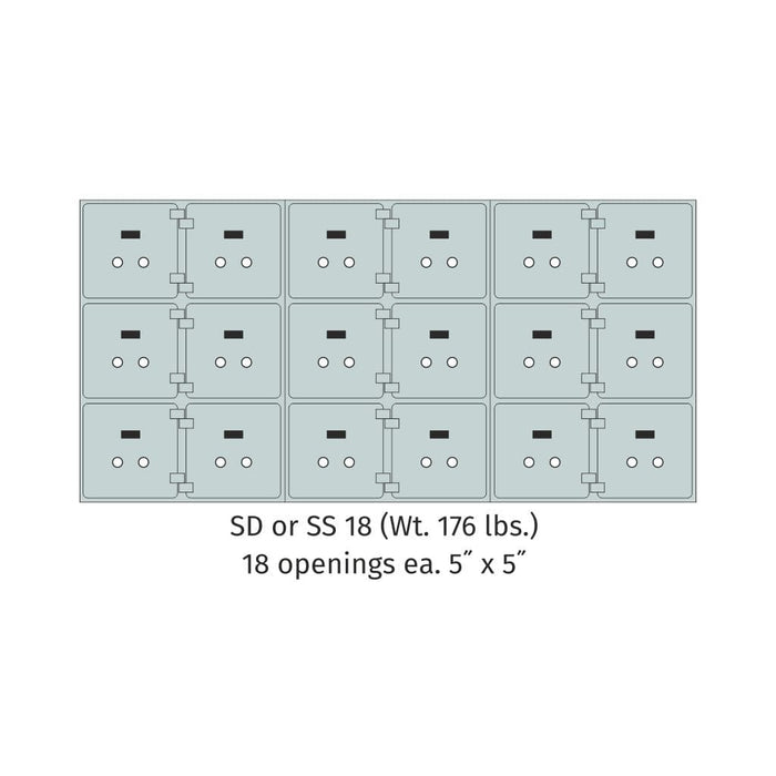 Socal Safe Bridgeman 18 openings 5'' x 5'' Modular Case Safe Deposit Box 176 lbs SD-18