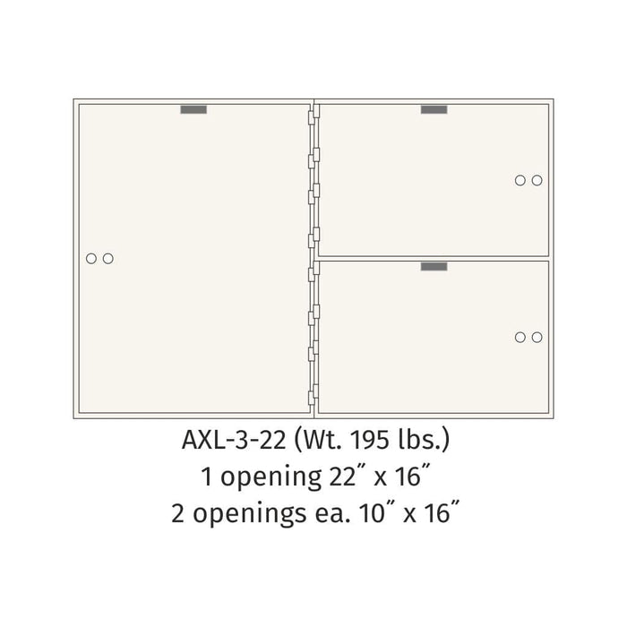 Socal Safe Bridgeman 1 openings 22'' x 16'' and 2 openings 10'' x 16'' Modular Teller Locker 195 lbs AXL-3-22