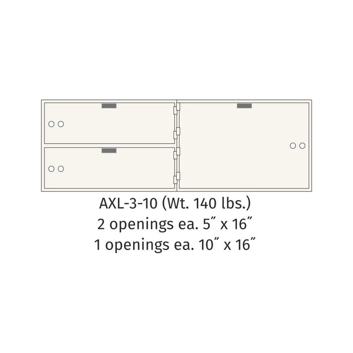 Socal Safe Bridgeman 2 openings 5'' x 16'' and 1 openings 10'' x 16'' Modular Teller Locker 140 lbs AXL-3-10