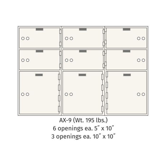 Socal Safe Bridgeman 6 openings 5'' x 10'' and 3 openings 10'' x 10'' Modular Safe Deposit Box 195 lbs AX-9