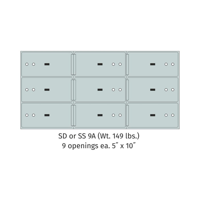 Socal Safe Bridgeman 9 openings 5'' x 10'' Modular Case Safe Deposit Box 149 lbs SD 9A