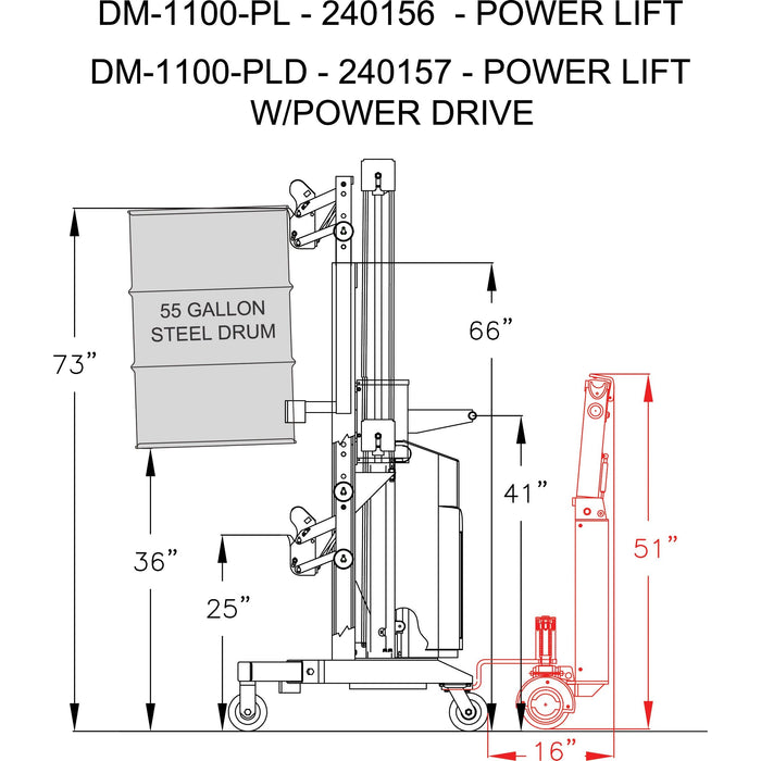 Drum Handler | 650/1100 lb Capacity | Power Lift | Wesco Industrial Products 240156