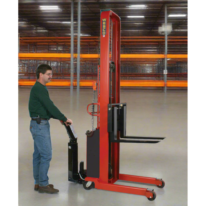 Powered Stacker | 3" x 42" Fork | 2000 lb Capacity | Fixed Base | Wesco Industrial Products 261051