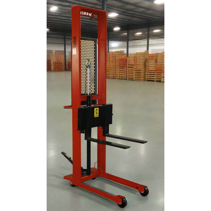 Wesco 260036 Hydraulic Fork Stacker – 1,000 lb Capacity, 64″ Lift, 25″ Forks