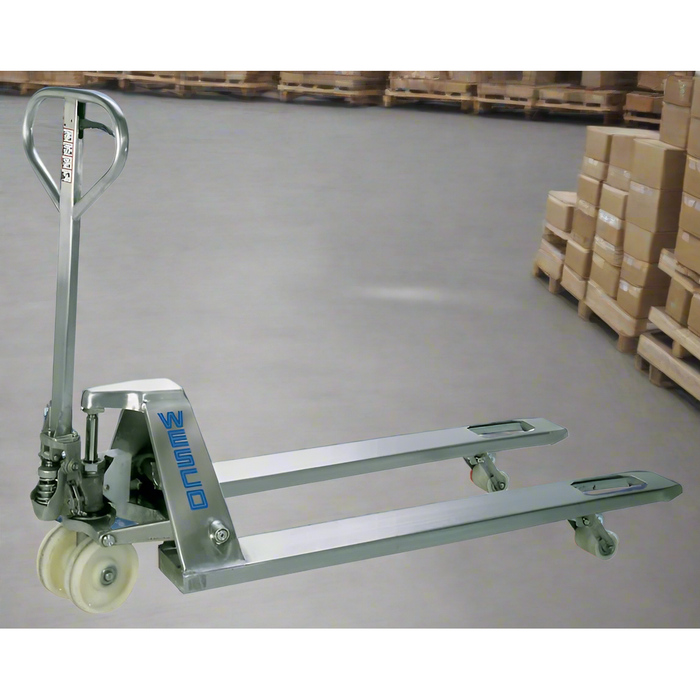 Wesco GPT Galvanized Steel Pallet Truck – 5,500 lb Capacity, 27″×48″ Forks (Part 272855)