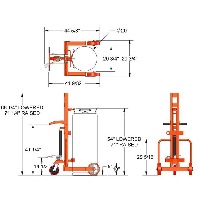 Wesco 240251 Hydraulic Large Liquid/Gas Cylinder Cart (Hand Brake) – 1,000 lb Capacity, 54″–71″ Lift