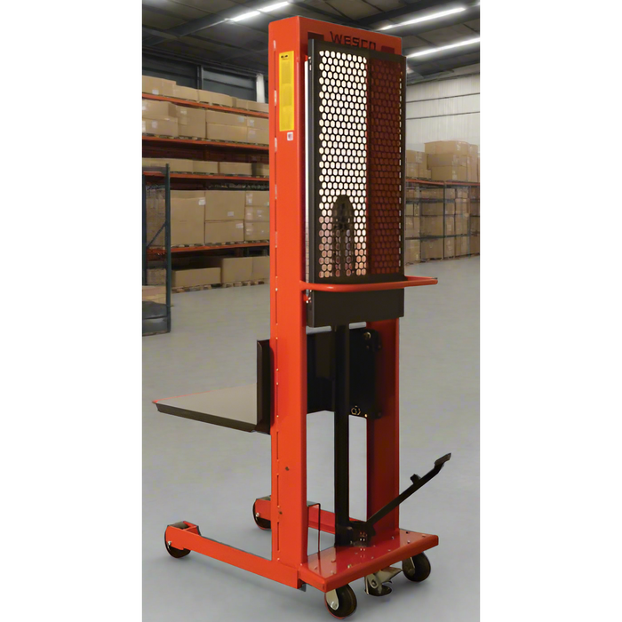 Wesco 260039 Large Platform Hydraulic Stacker – 1,000 lb Capacity, 68″ Lift