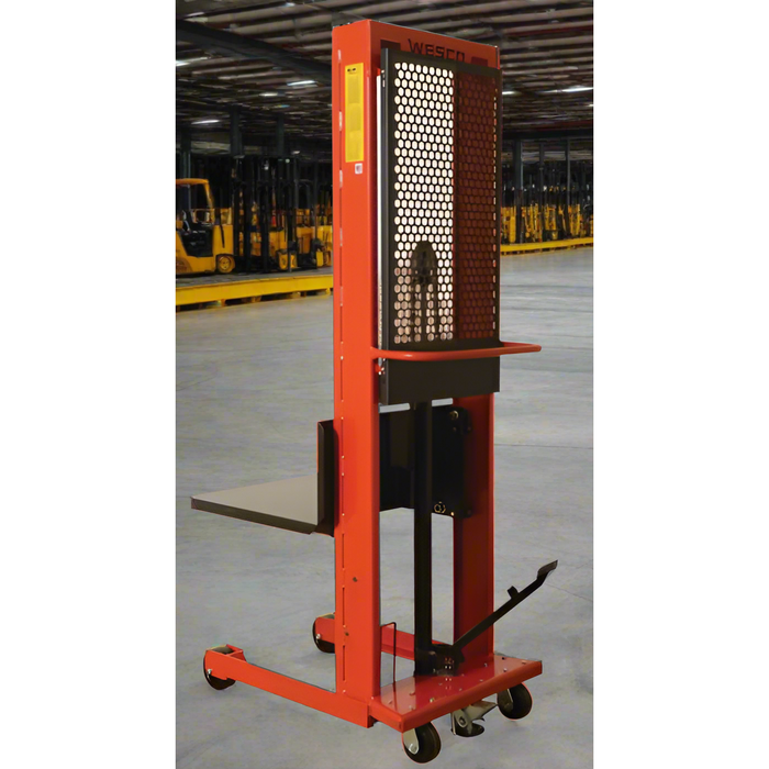 Wesco 260040 Large Platform Hydraulic Stacker – 1,000 lb Capacity, 80″ Lift