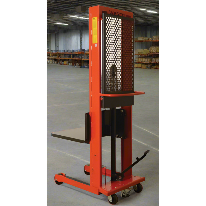 Wesco 260038 Large Platform Hydraulic Stacker – 1,000 lb Capacity, 60″ Lift, 32″×30″ Platform